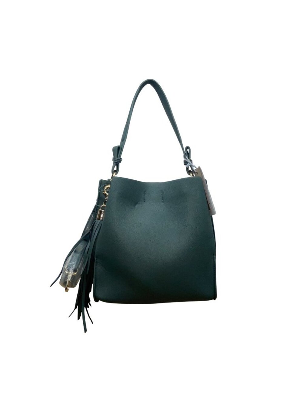 Calin Collection Women’s Green Vegan Leather Tote Bag With Tassel Accent